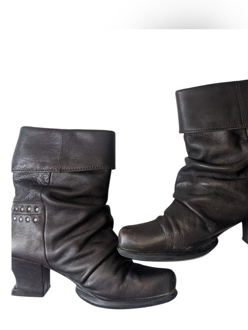 John Fluevog Wicked Dark Brown Slouchy Leather Ankle Boots Womens Size 9